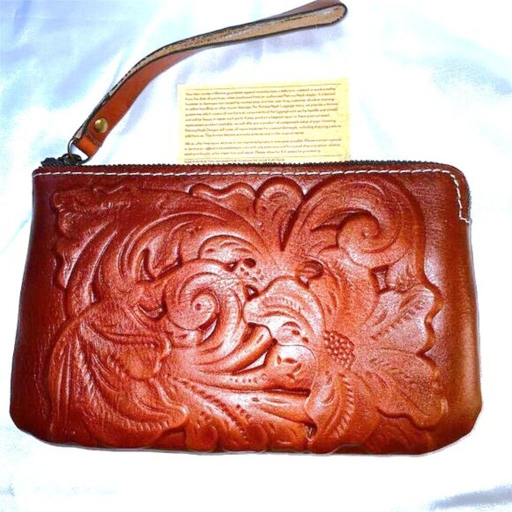 Patricia Nash Cassini Wristlet  Brown Floral Tooled Leather Wristlet